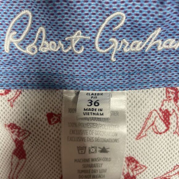 Robert Graham Oceanview Lined Bathing Suit Trunks Snap Drawstring 36 Surf Swim - Picture 3 of 9